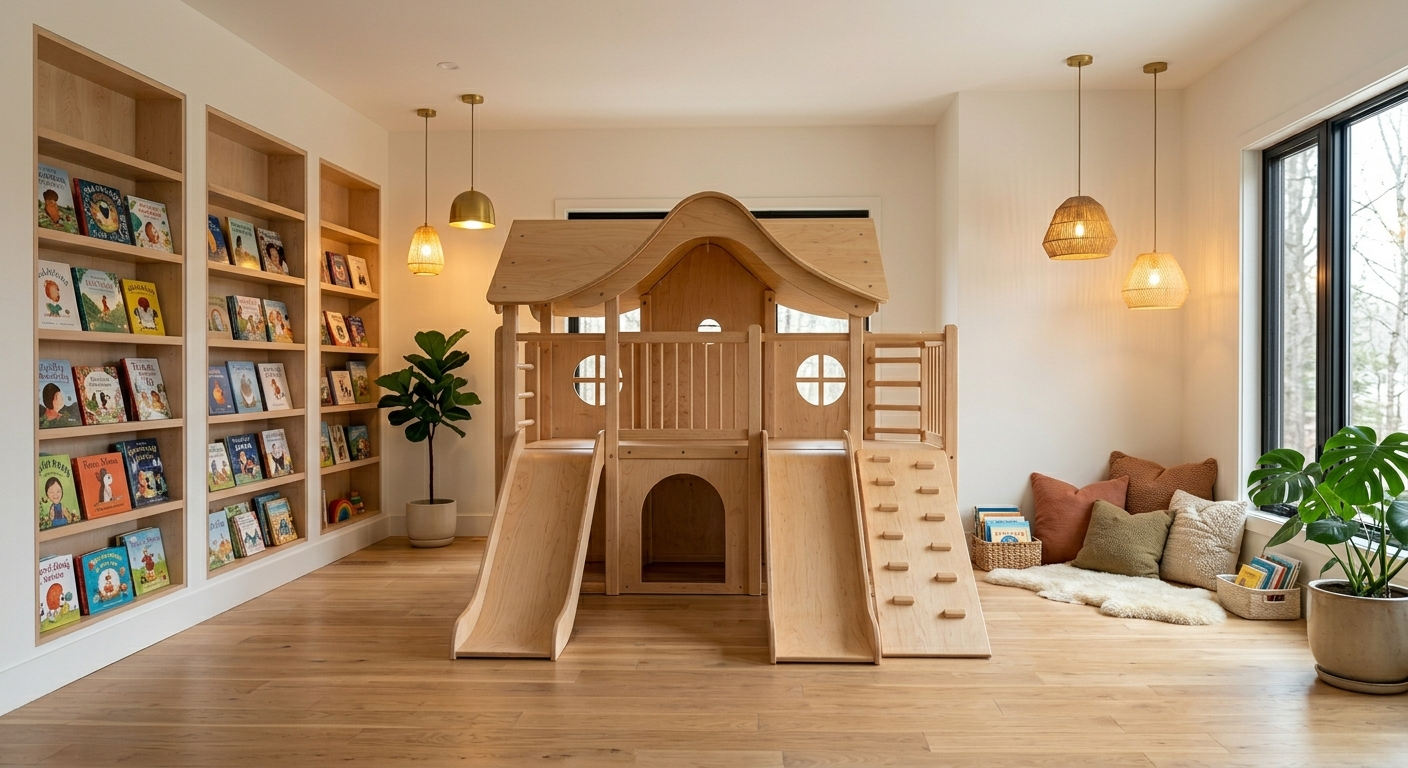 Indoor Wooden Playhouse with Slide