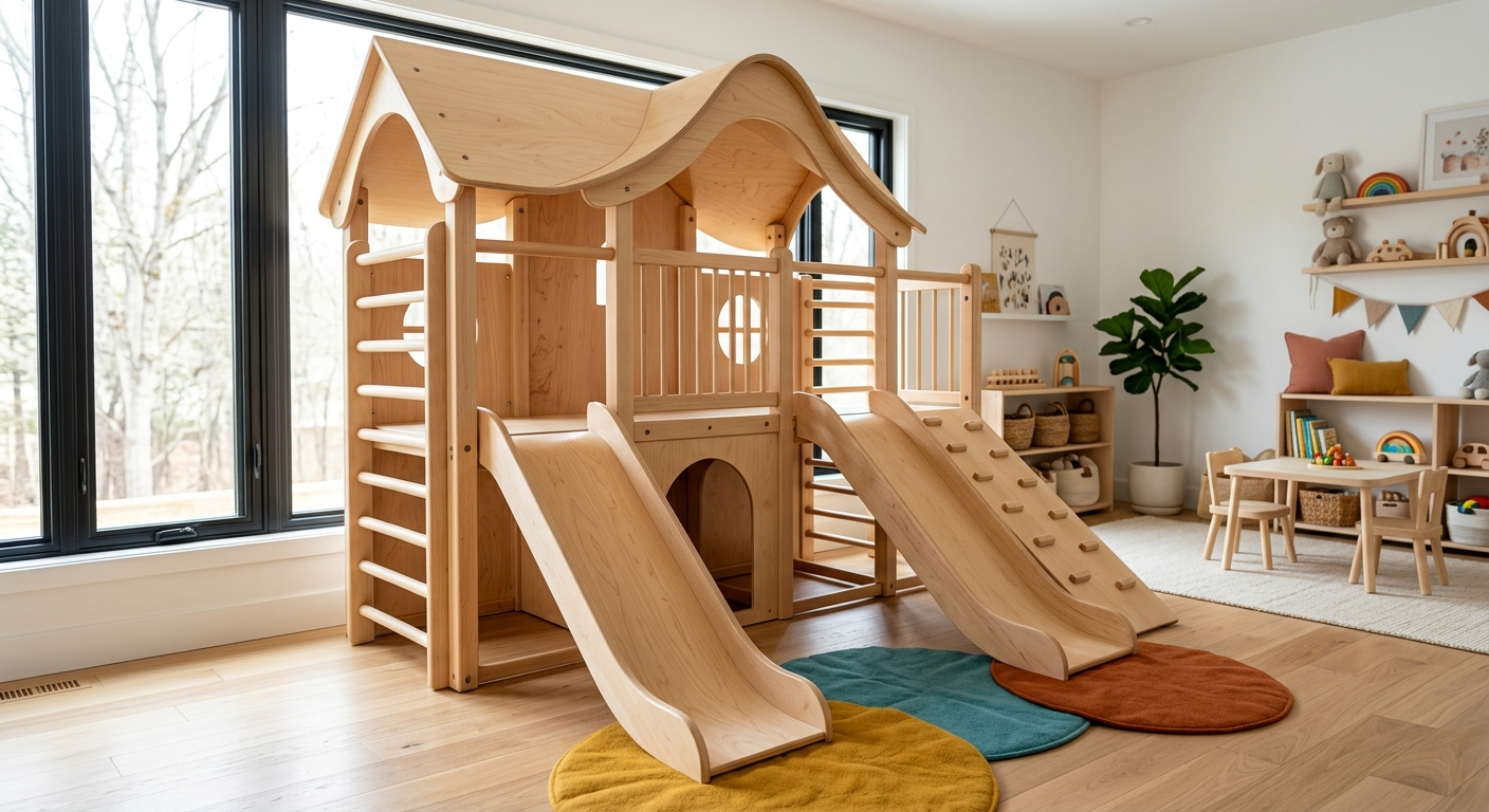 Indoor Wooden Playhouse with Slide