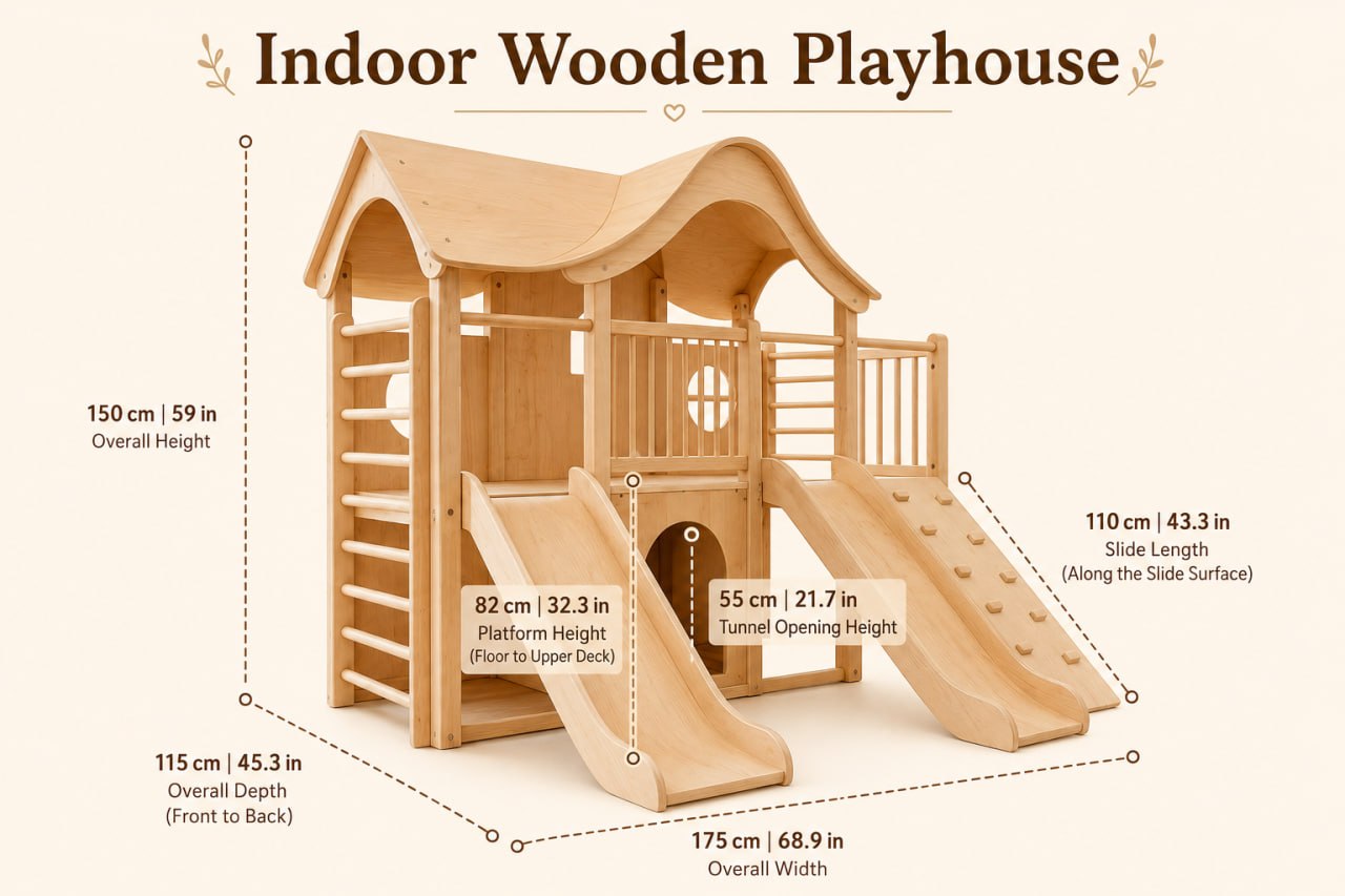 Indoor Wooden Playhouse with Slide